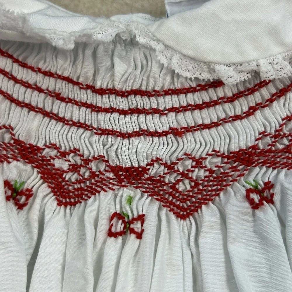 Vintage Nannette Baby Dress Smocked Embroidered Puff Sleeve USA 3-6 Mo